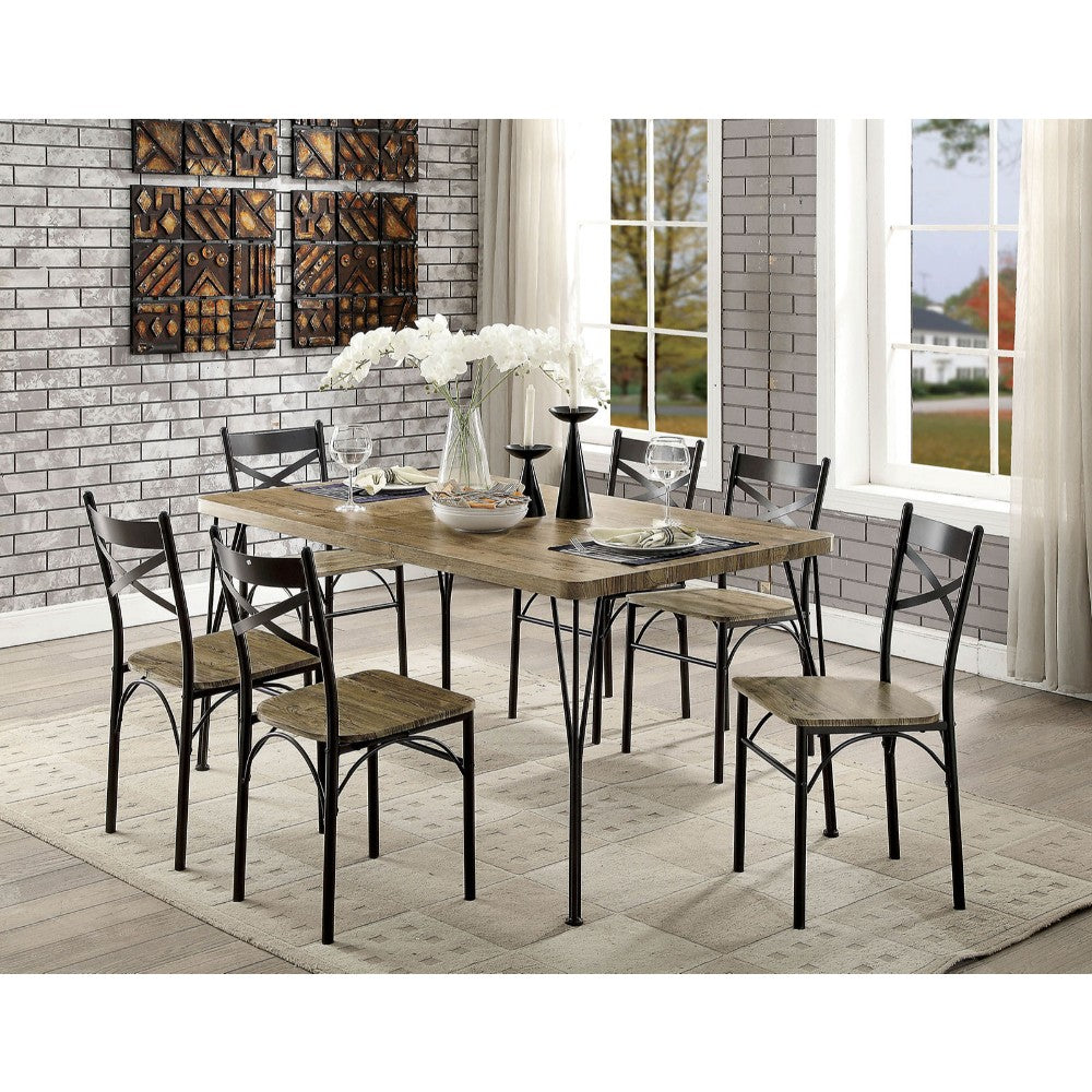 7-Piece Wooden Dining Table Set In Gray And Weathered Brown By Benzara | Dining Sets |  Modishstore  - 2