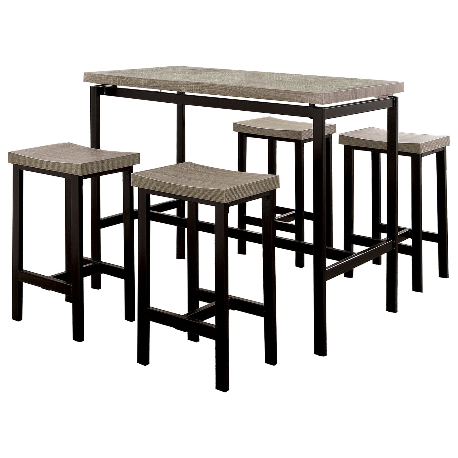 5-Piece Wooden Counter Height Table Set In Natural Brown And Black  By Benzara | Dining Tables |  Modishstore  - 3