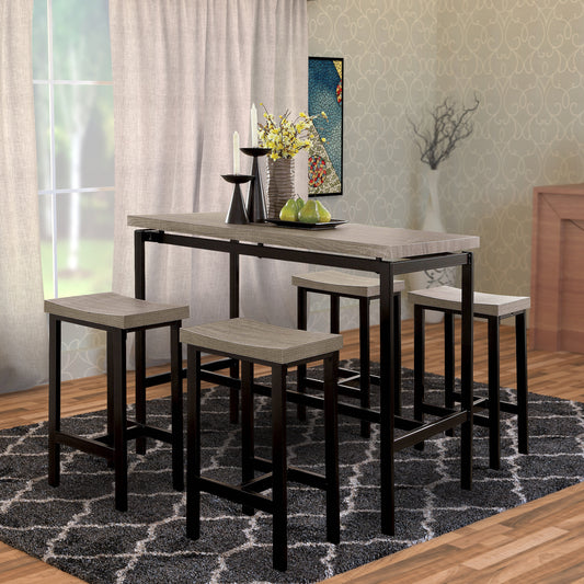 5-Piece Wooden Counter Height Table Set In Natural Brown And Black  By Benzara | Dining Tables |  Modishstore 
