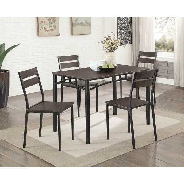 5-Piece Metal And Wood Dining Table Set In Antique Brown  By Benzara | Dining Tables |  Modishstore 