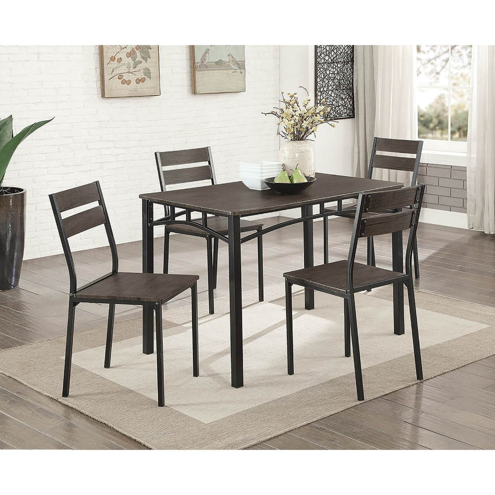 5-Piece Metal And Wood Dining Table Set In Antique Brown  By Benzara | Dining Tables |  Modishstore  - 2