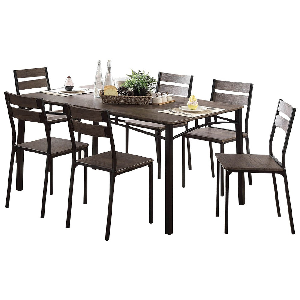 7-Piece Metal And Wood Dining Table Set In Antique Brown  By Benzara | Dining Tables |  Modishstore  - 2