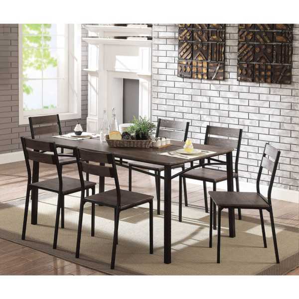 7-Piece Metal And Wood Dining Table Set In Antique Brown  By Benzara | Dining Tables |  Modishstore 