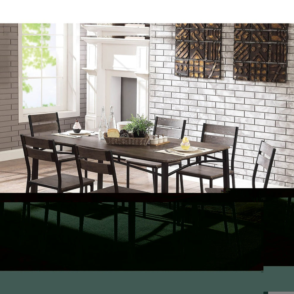 7-Piece Metal And Wood Dining Table Set In Antique Brown  By Benzara | Dining Tables |  Modishstore  - 3