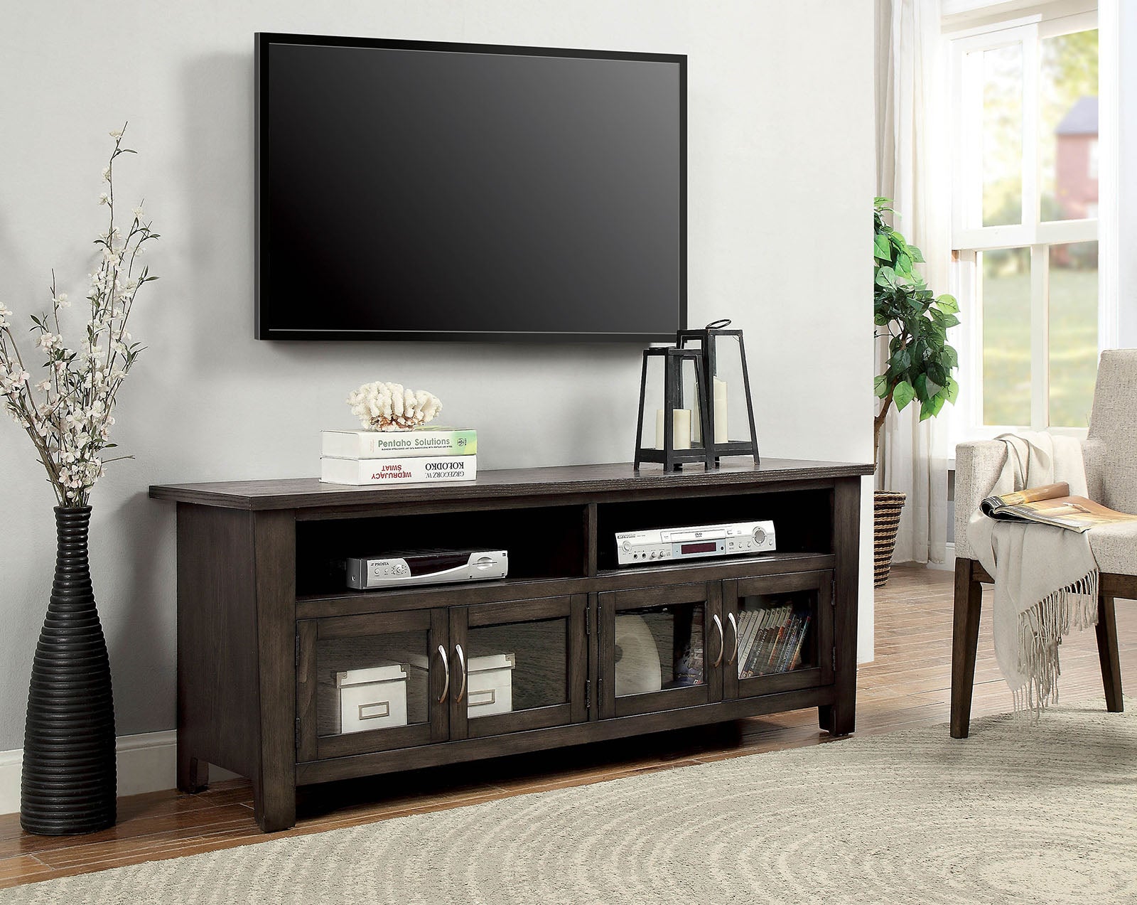 60" Wooden Tv Stand With 2 Cabinets And 2 Open Shelves In Brown  By Benzara | TV Stands |  Modishstore 