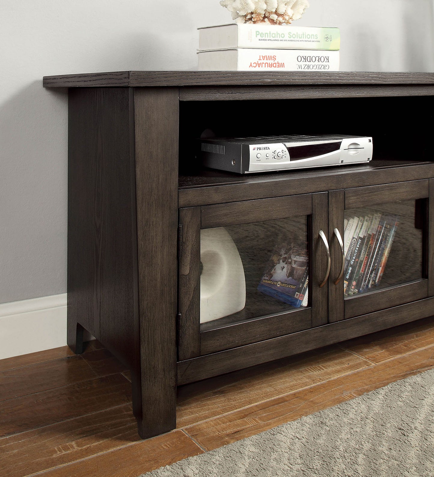 60" Wooden Tv Stand With 2 Cabinets And 2 Open Shelves In Brown  By Benzara | TV Stands |  Modishstore  - 5