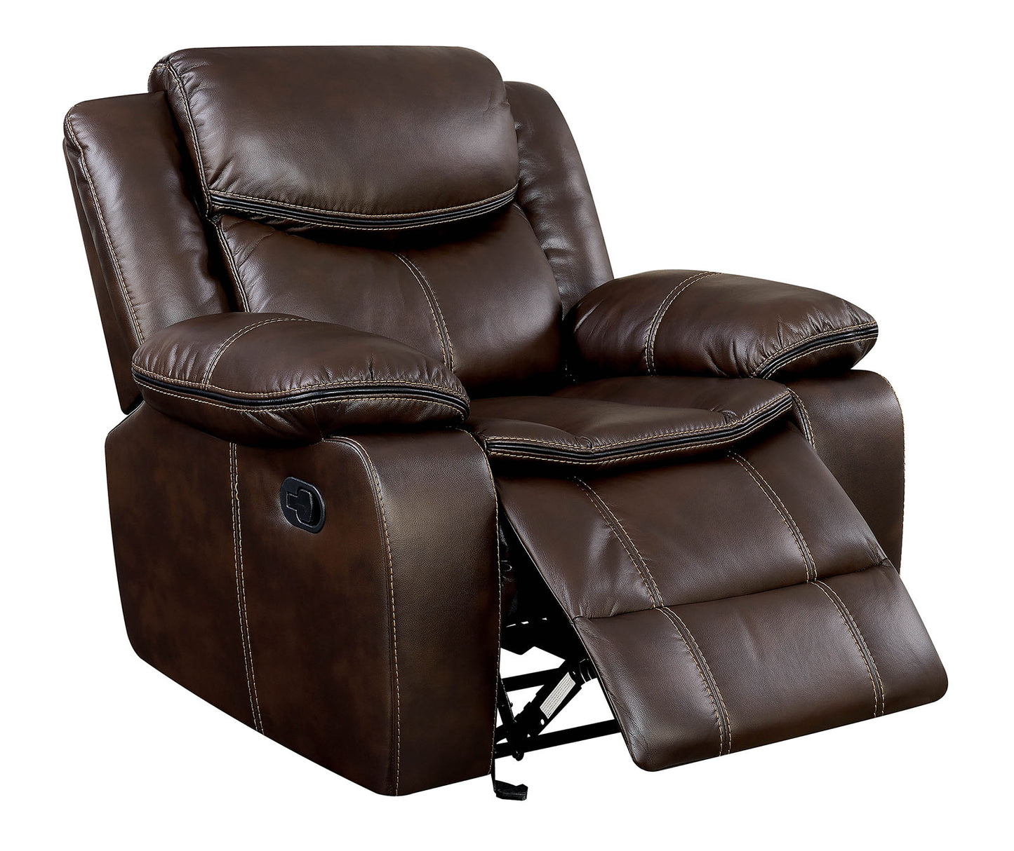 Leatherette Glider Recliner Chair With Large Padded Arms In Brown By Benzara | Chairs & Recliners |  Modishstore 