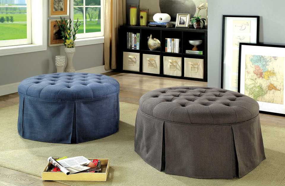Button Tufted Fabric Upholstered Ottoman With Open Bottom Shelf, Gray  By Benzara | Ottomans |  Modishstore 