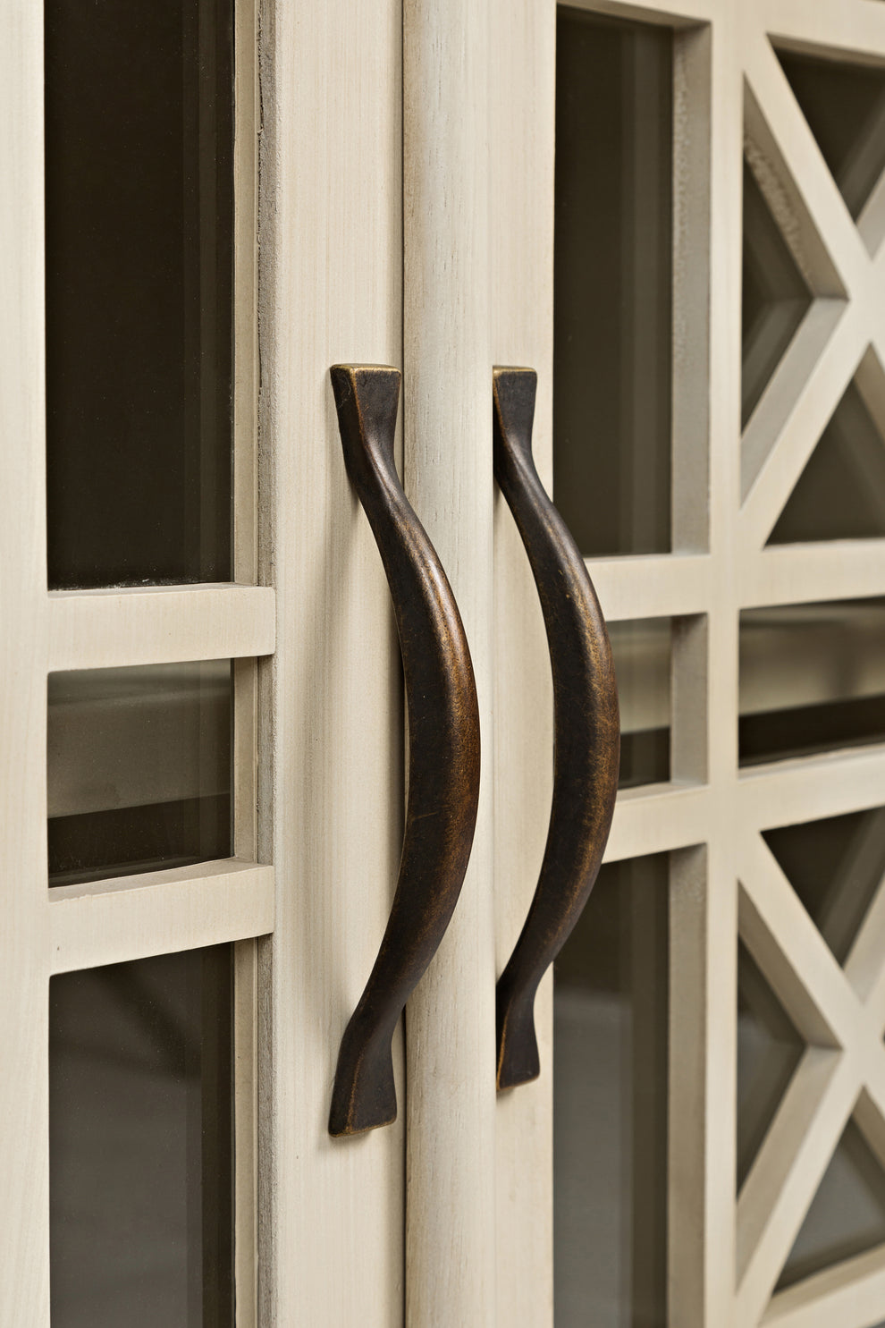 Craftman Series 32 Inch Wooden Accent Cabinet With Fretwork Glass Front, Cream By Benzara | Cabinets | Modishstore - 5