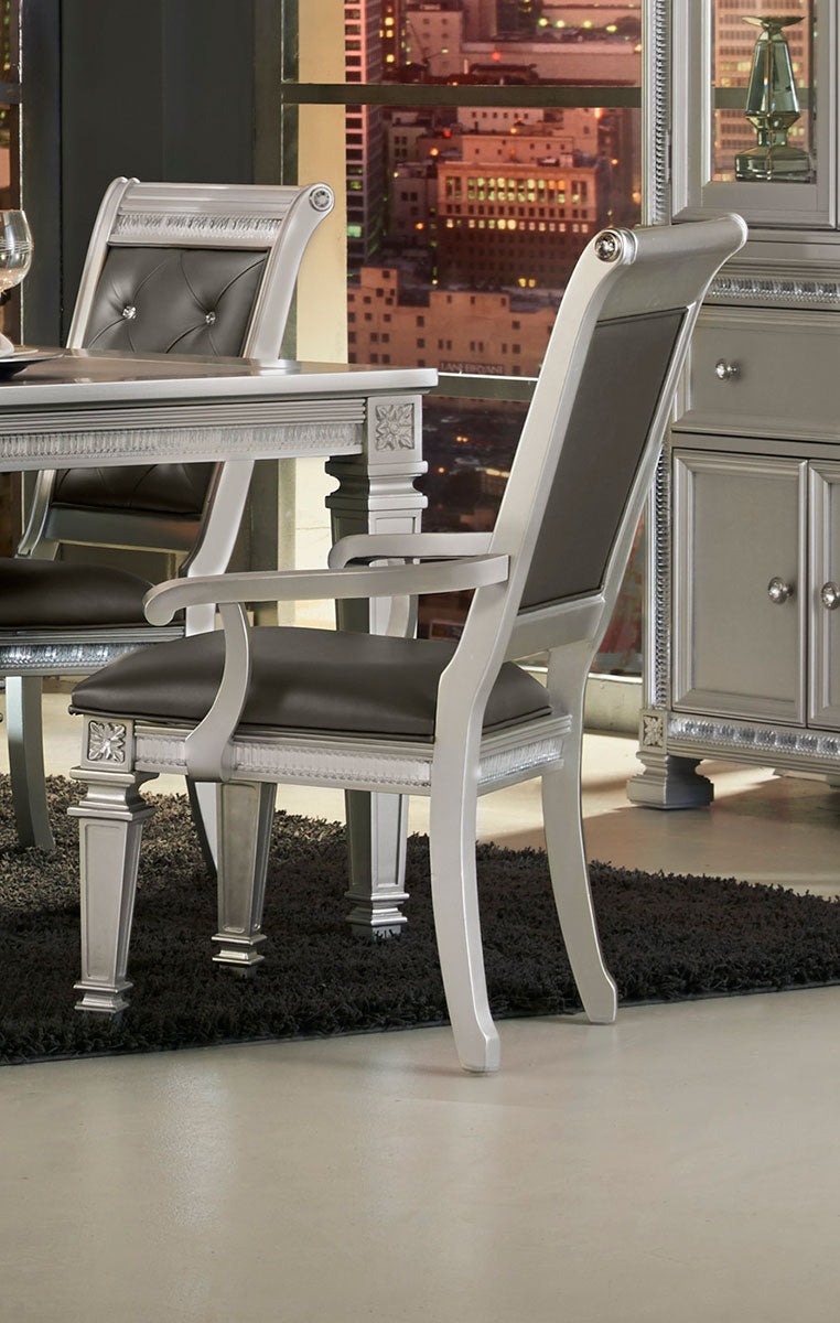 Faux Leather Upholstered Arm Chair, Gray And Silver, Set Of 2 By Benzara | Accent Chairs |  Modishstore 