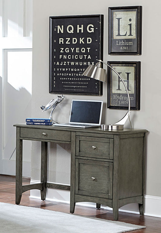 Wooden Writing Desk With Keyboard Tray And 2 Drawers, Gray By Benzara | Desks |  Modishstore 