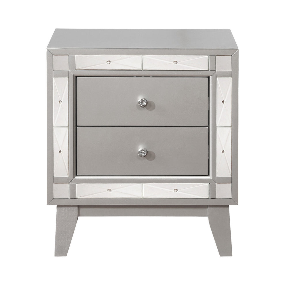 Wooden Nightstand With 2 Drawers, Mercury Silver By Benzara | Nightstands |  Modishstore  - 3