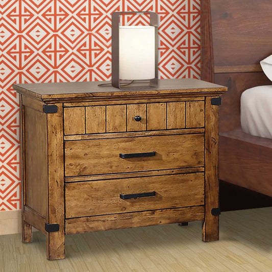 Wooden Nightstand With 3 Drawers, Warm Honey Brown  By Benzara | Nightstands |  Modishstore 
