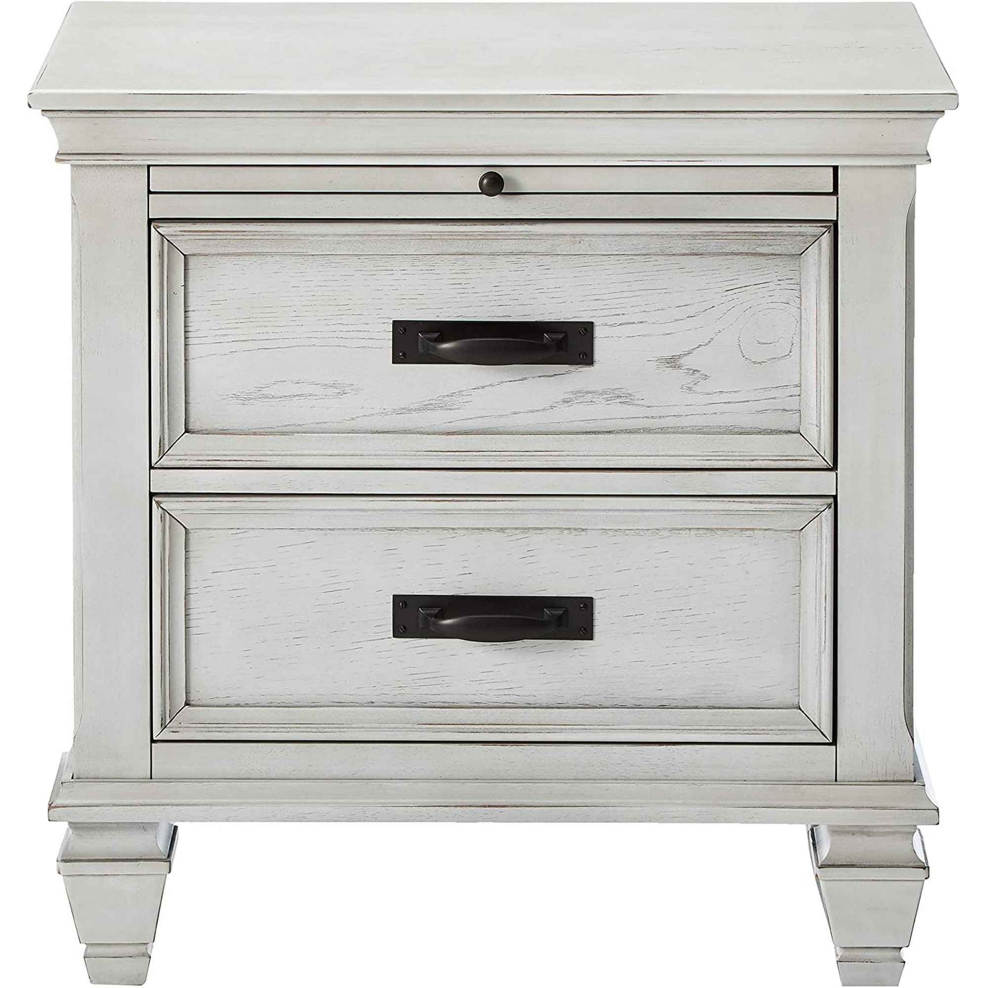Wooden Nightstand With 2 Drawers & 1 Pull Out Tray, White  By Benzara | Nightstands |  Modishstore  - 2