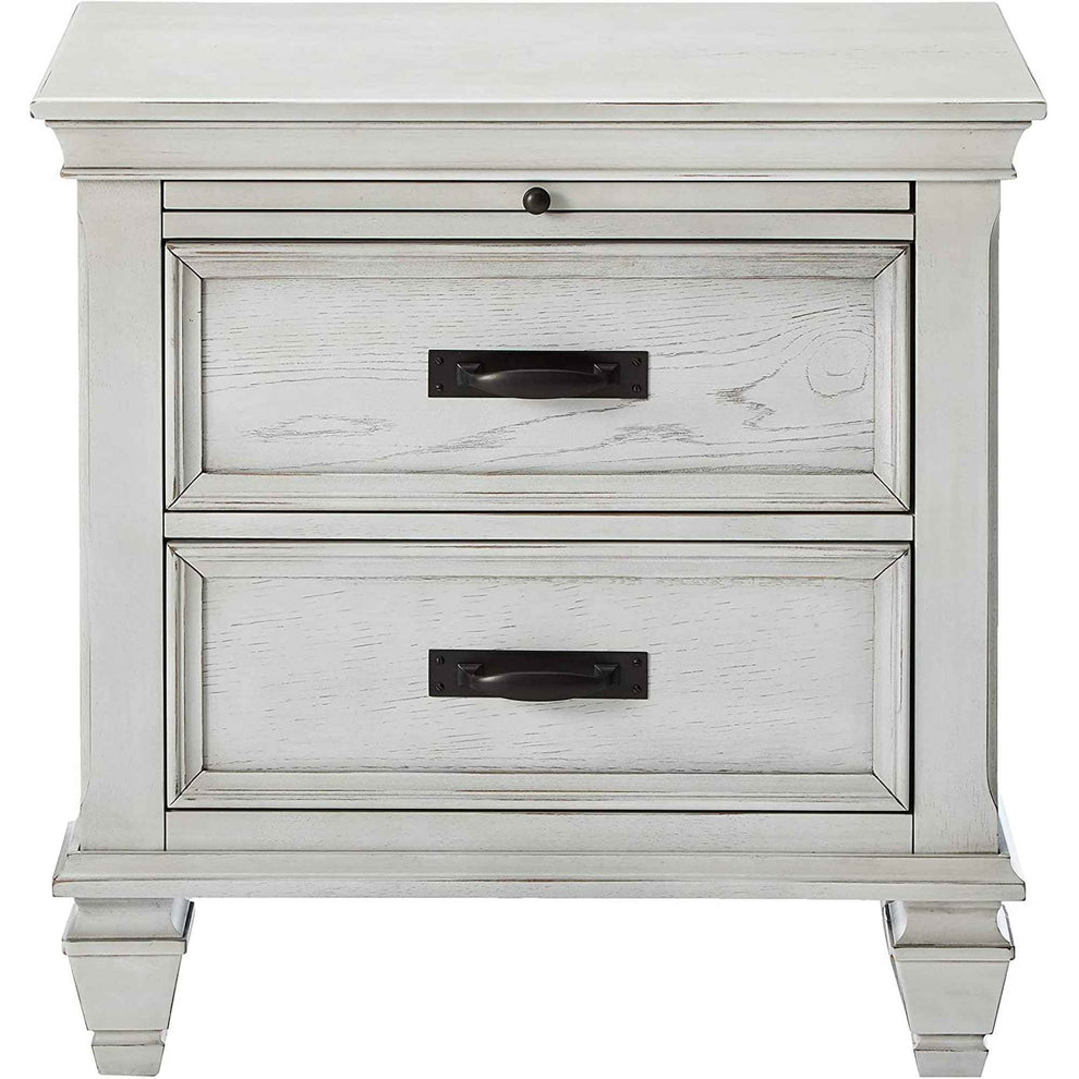 Wooden Nightstand With 2 Drawers & 1 Pull Out Tray, White  By Benzara | Nightstands |  Modishstore  - 2