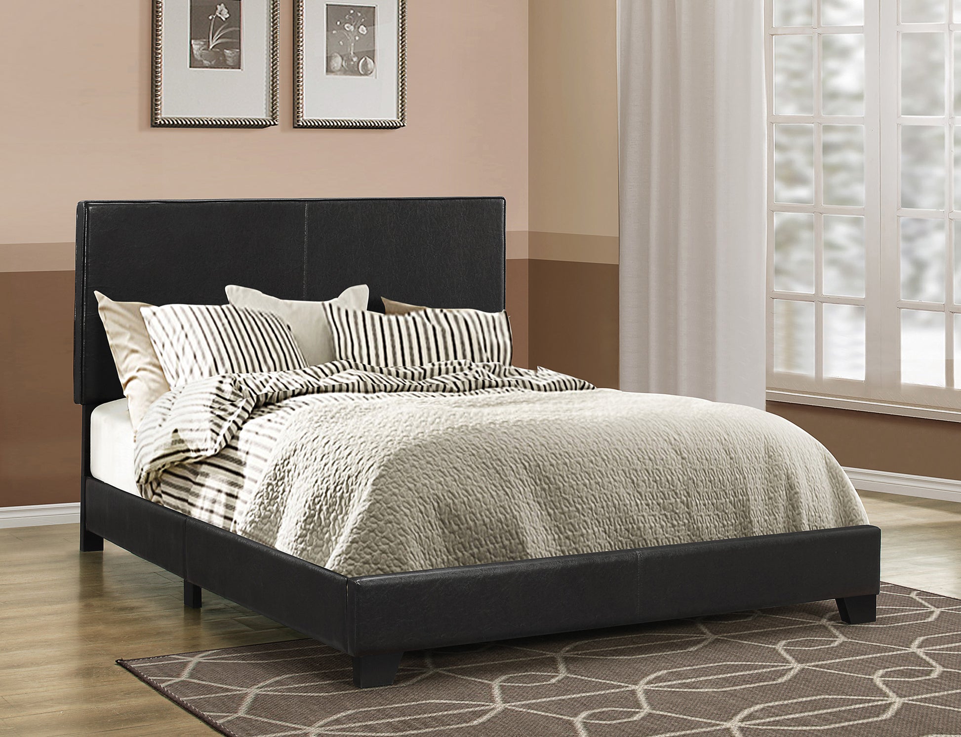 Leather Upholstered Queen Size Platform Bed, Black By Benzara | Beds |  Modishstore 