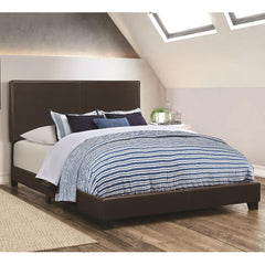 Leather Upholstered Full Size Platform Bed, Brown By Benzara