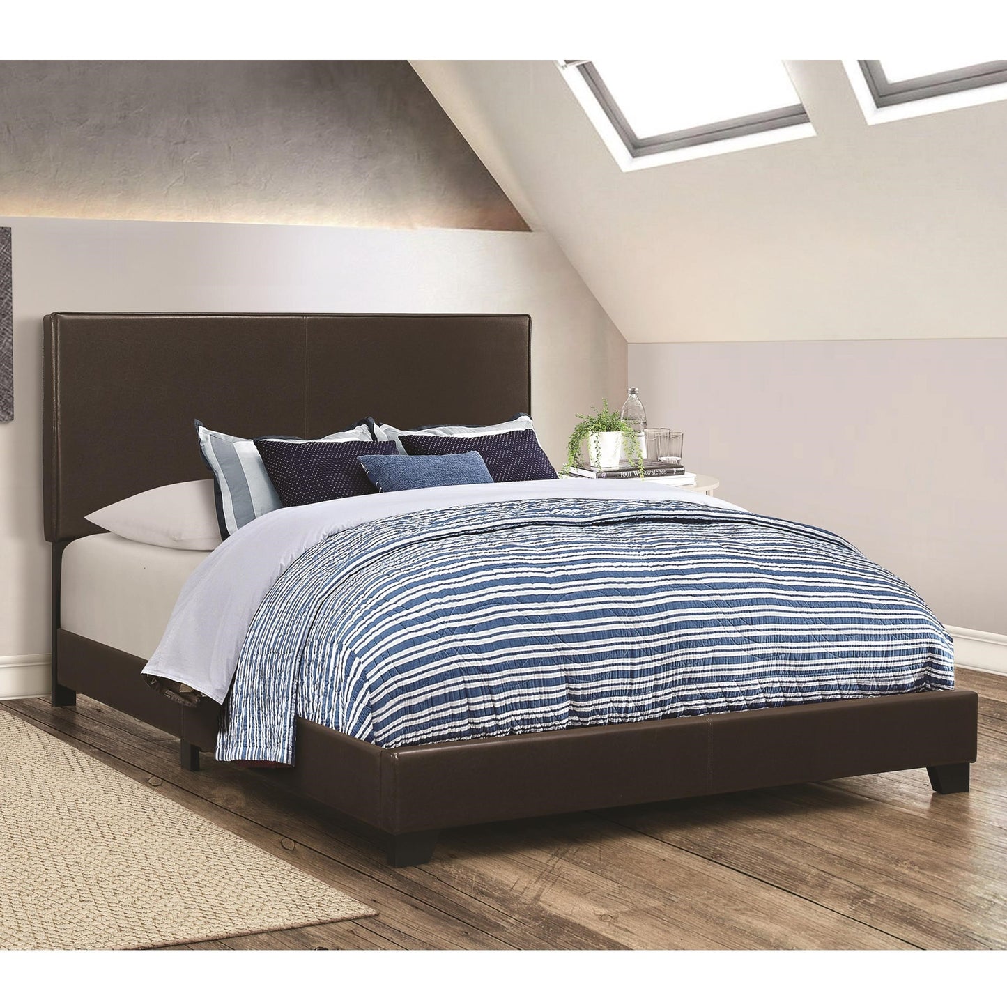 Leather Upholstered Eastern King Size Platform Bed, Brown By Benzara | Beds |  Modishstore 