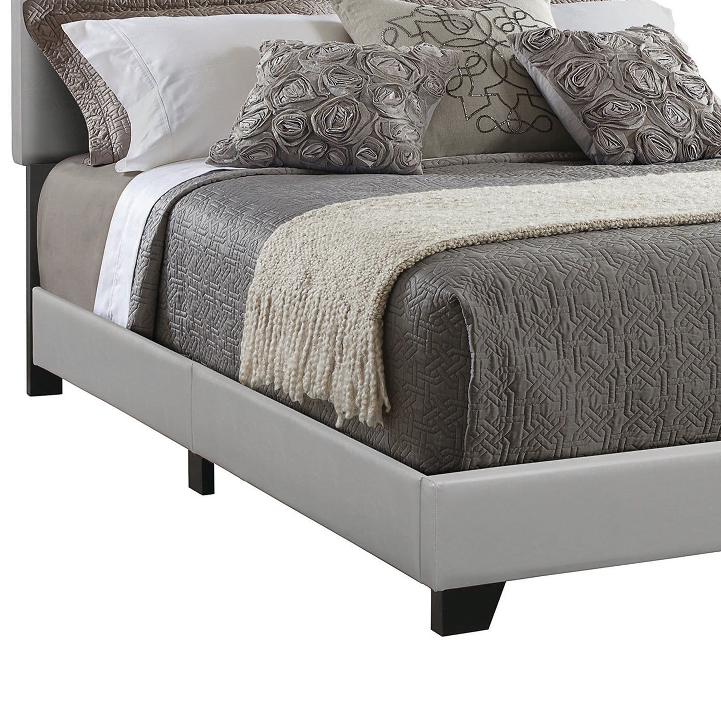 Leather Upholstered California King Size Platform Bed, Gray By Benzara | Beds |  Modishstore  - 2