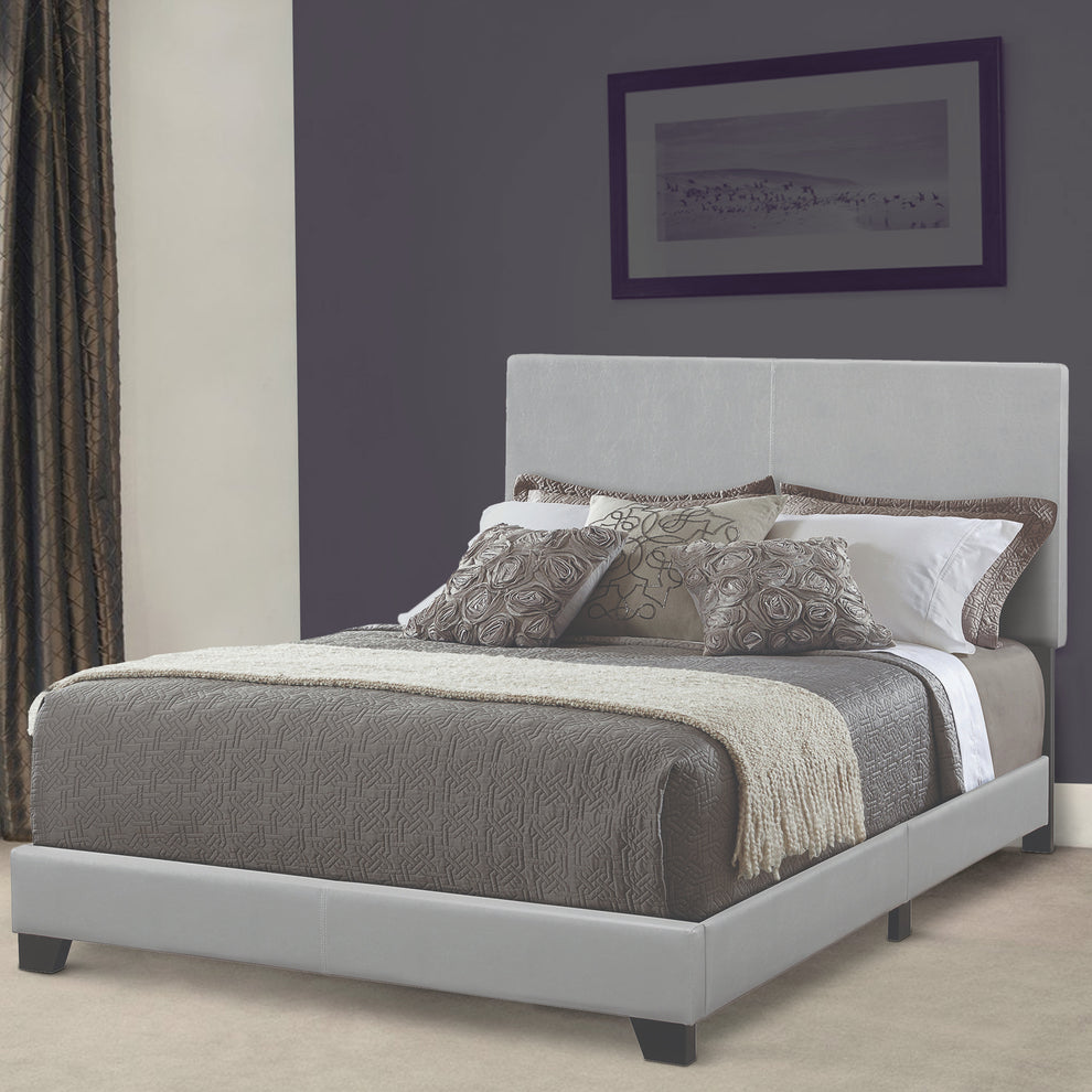 Leather Upholstered California King Size Platform Bed, Gray By Benzara | Beds |  Modishstore  - 5
