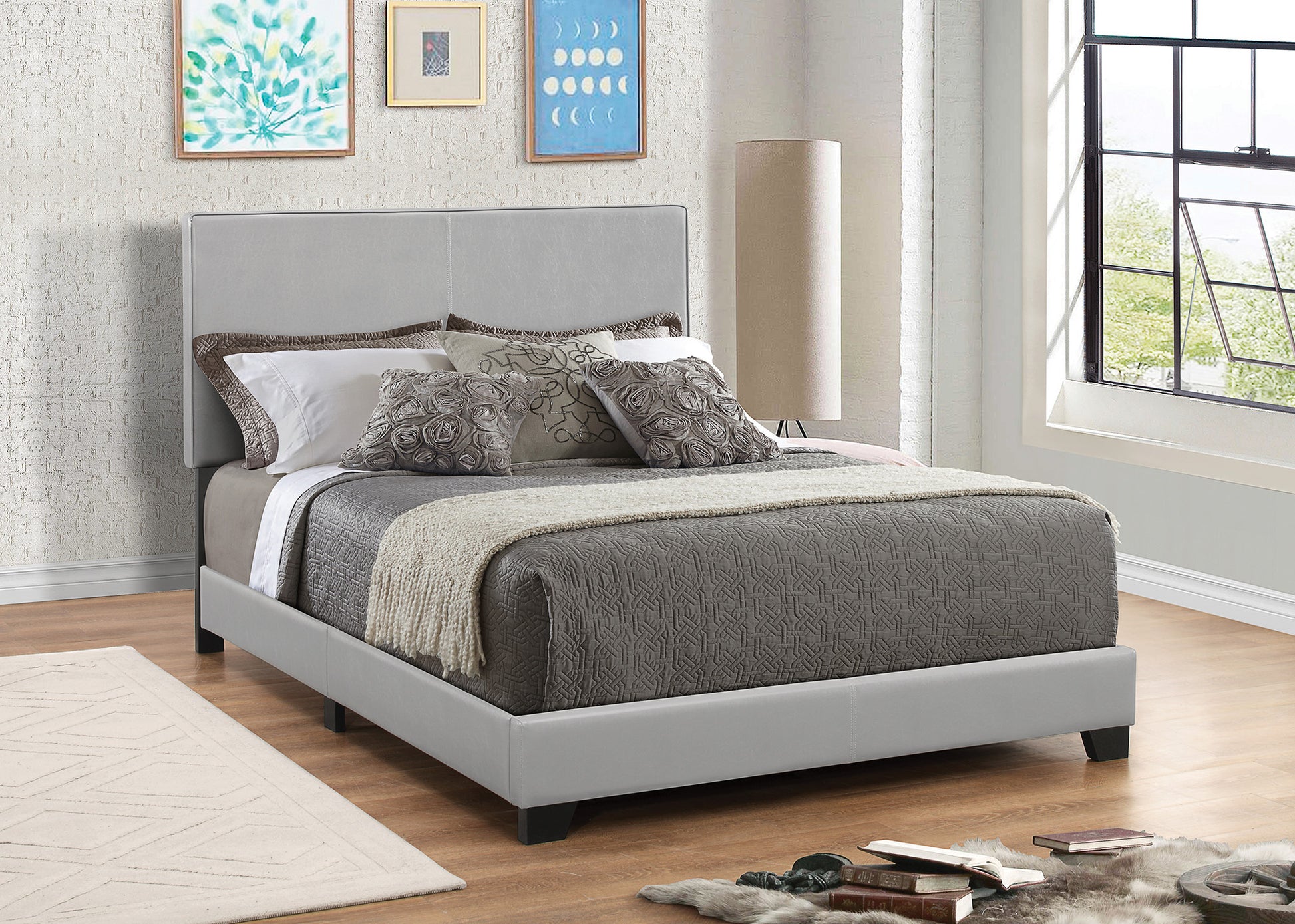 Leather Upholstered Queen Size Platform Bed, Gray By Benzara | Beds |  Modishstore 