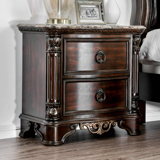 Transitional Wood Night Stand With Genuine Marble Top, Brown By Benzara | Nightstands | Modishstore