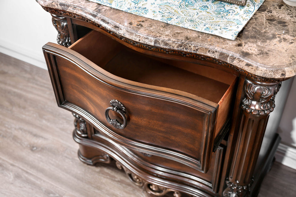 Transitional Wood Night Stand With Genuine Marble Top, Brown By Benzara | Nightstands | Modishstore - 2