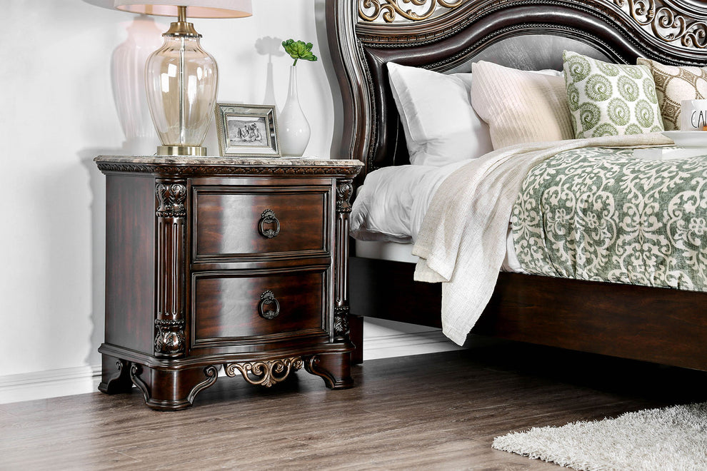 Transitional Wood Night Stand With Genuine Marble Top, Brown By Benzara | Nightstands | Modishstore - 3