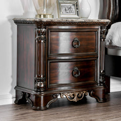 Transitional Wood Night Stand With Genuine Marble Top, Brown By Benzara