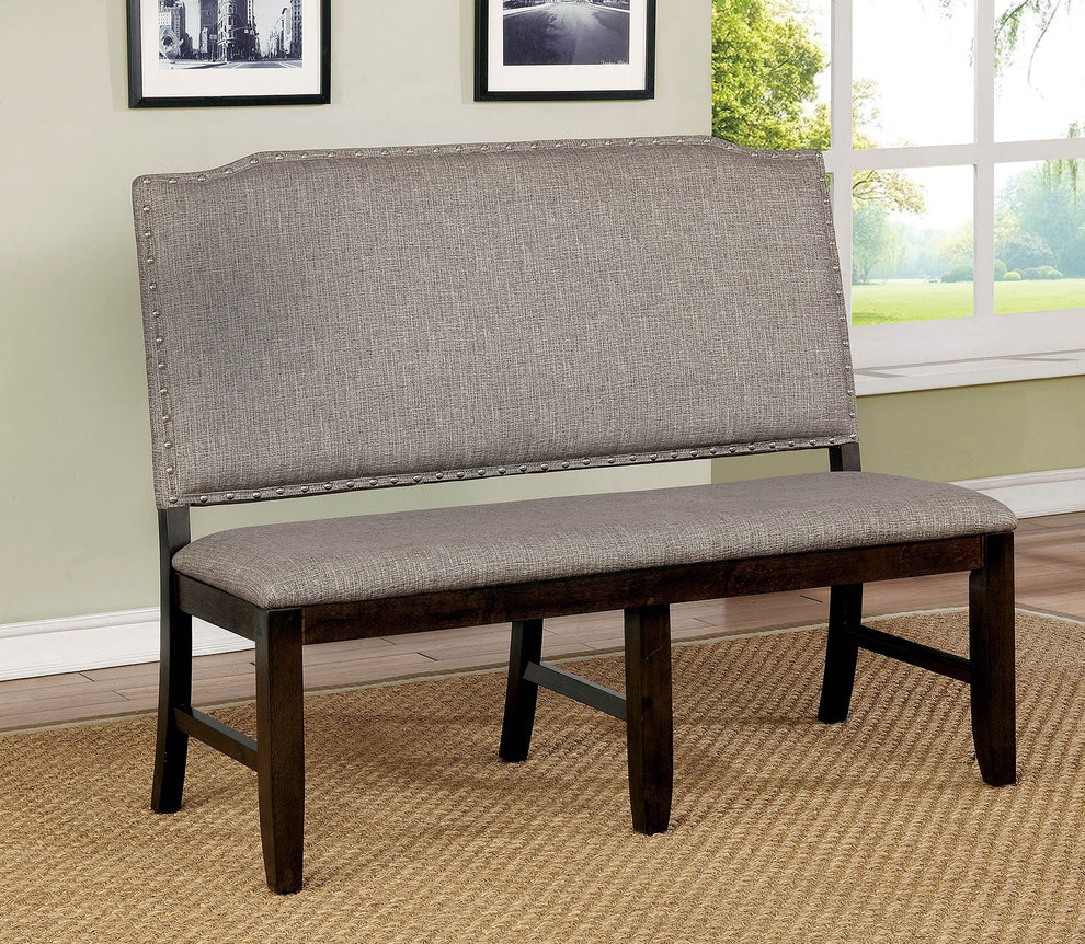 Fabric Upholstered Wooden Bench With Nail Head Trim, Gray And Brown  By Benzara | Benches |  Modishstore  - 2