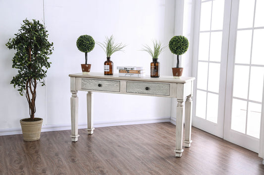 Spacious Wooden Sofa Table With Carved Turned Legs, Antique White  By Benzara | Console Tables |  Modishstore 