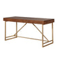 Modern Style Wooden Writing Desk With Unique Metal Legs, Walnut Brown And Gold By Benzara | Desks |  Modishstore  - 2