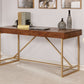 Modern Style Wooden Writing Desk With Unique Metal Legs, Walnut Brown And Gold By Benzara | Desks |  Modishstore 