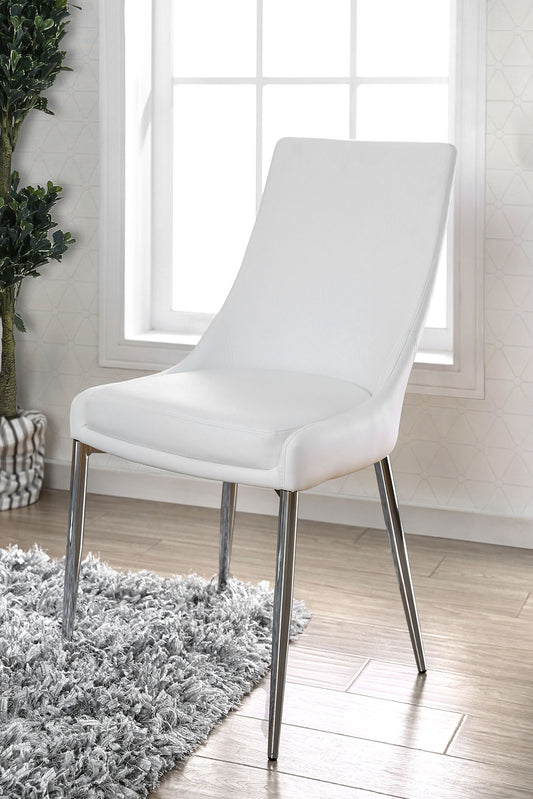 Leatherette Upholstered Metal Side Chair With Tapered Legs, Pack Of Two, White And Silver  By Benzara | Side Chairs |  Modishstore 