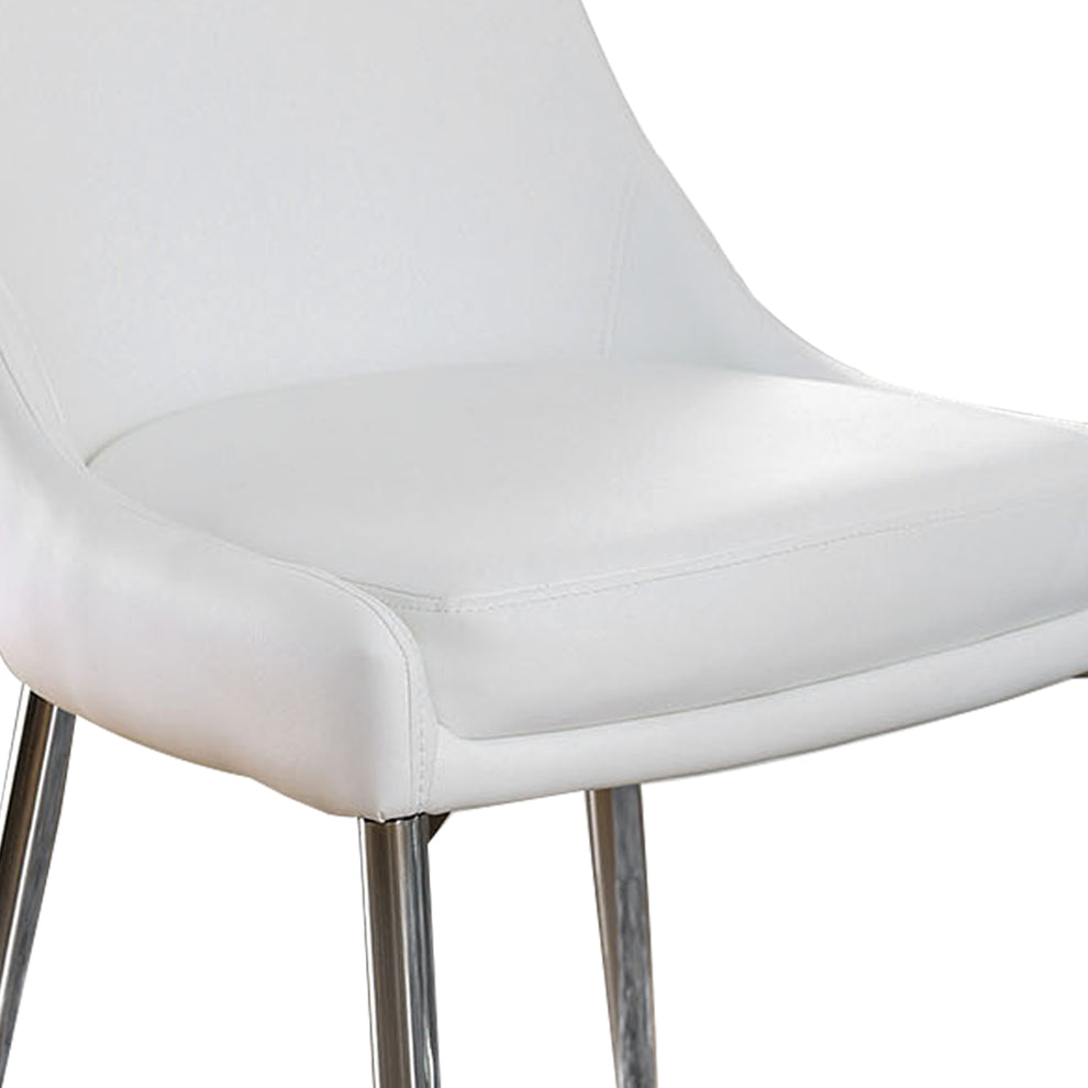 Leatherette Upholstered Metal Side Chair With Tapered Legs, Pack Of Two, White And Silver  By Benzara | Side Chairs |  Modishstore  - 3