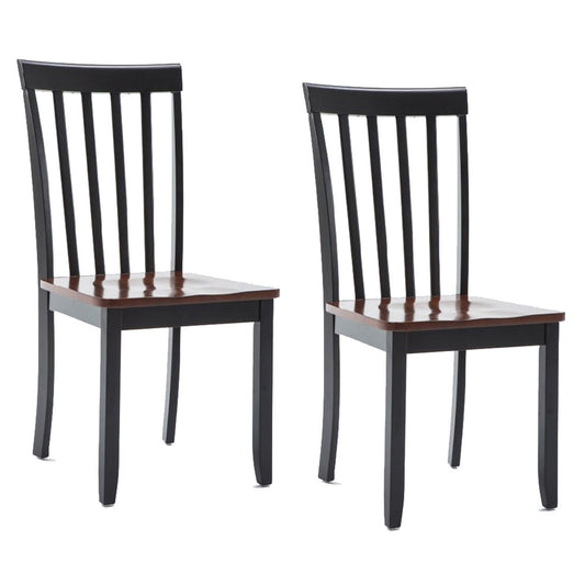 Wooden Seat Dining Chair With Slatted Backrest, Set Of 2, Brown And Black By Benzara | Dining Chairs | Modishstore