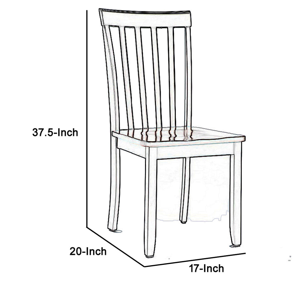 Wooden Seat Dining Chair With Slatted Backrest, Set Of 2, Brown And Black By Benzara | Dining Chairs | Modishstore - 5