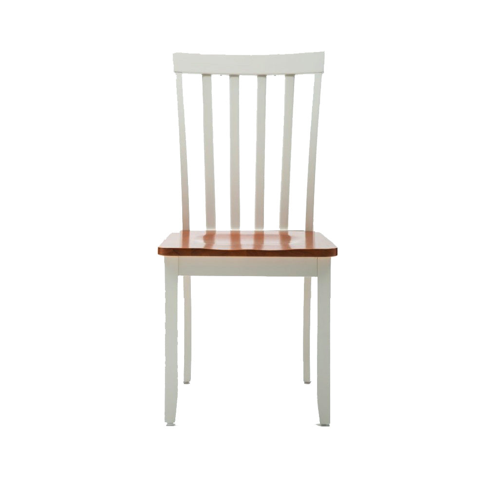 Wooden Seat Dining Chair With Slatted Backrest, Set Of 2, Brown And White By Benzara | Dining Chairs | Modishstore - 2