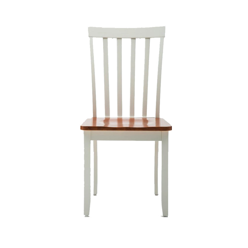 Wooden Seat Dining Chair With Slatted Backrest, Set Of 2, Brown And White By Benzara | Dining Chairs | Modishstore - 2
