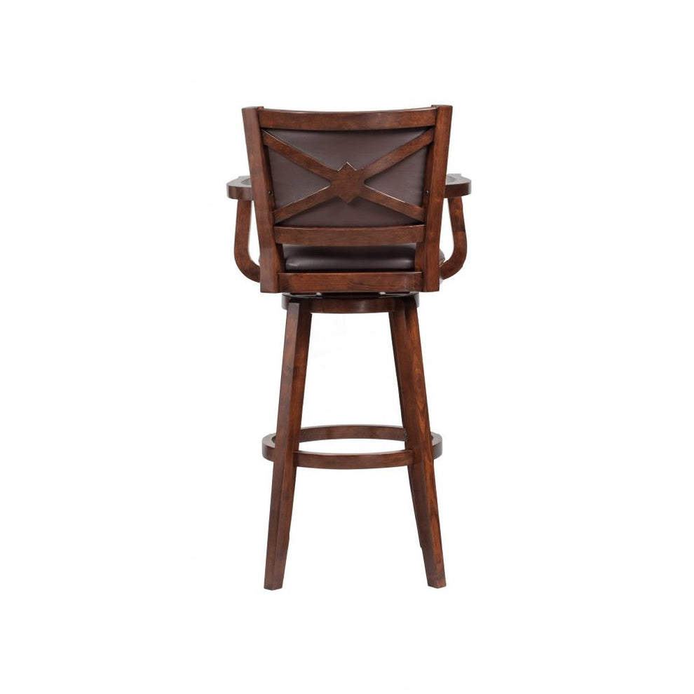 Nailhead Trim Faux Leather Upholstered Barstool With Wooden Arms, Dark Brown By Benzara | Bar Stools & Tables | Modishstore - 4