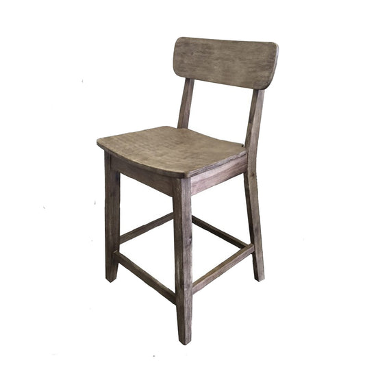 Curved Seat Wooden Frame Counter Stool With Cut Out Backrest, Gray By Benzara | Bar Stools & Table |  Modishstore 