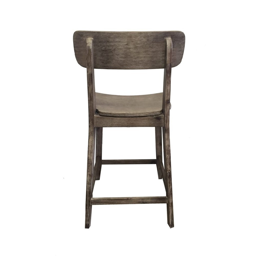 Curved Seat Wooden Frame Counter Stool With Cut Out Backrest, Gray By Benzara | Bar Stools & Table |  Modishstore  - 3