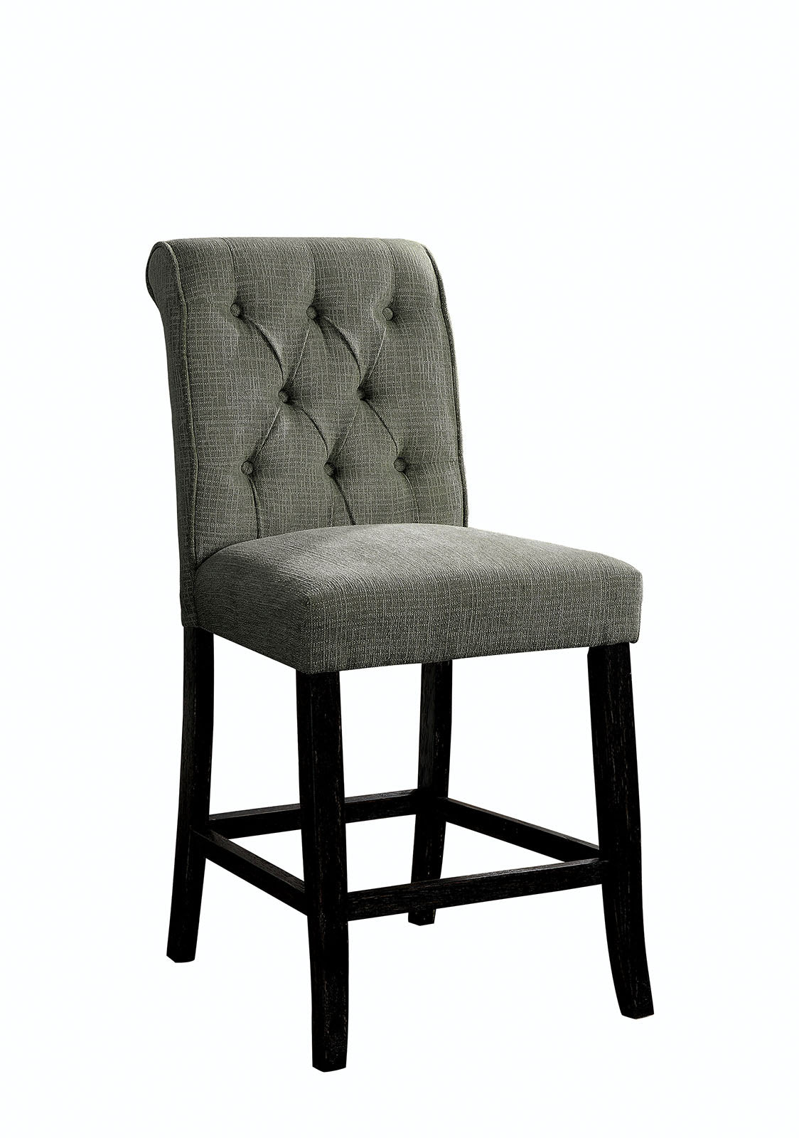 Wooden Fabric Upholstered Counter Height Chair, Gray And Black, Pack Of Two  By Benzara | Dining Chairs |  Modishstore 