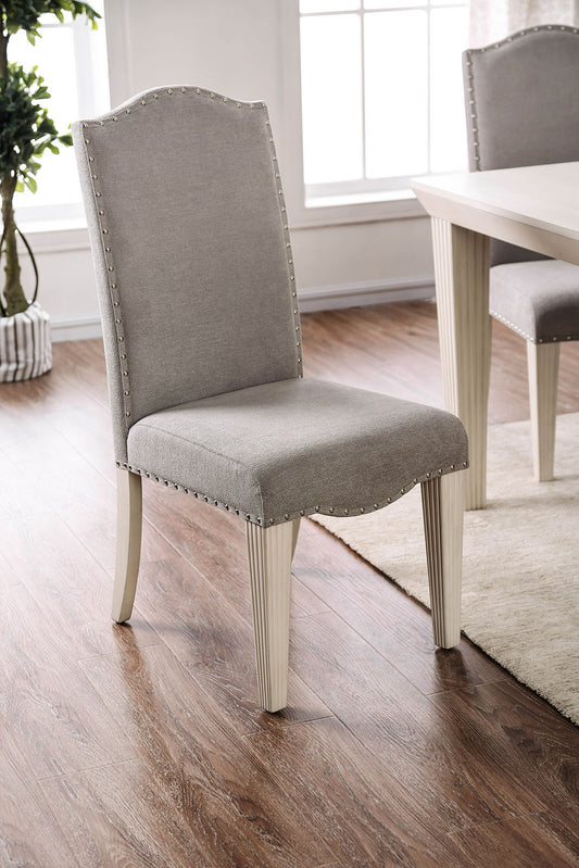 Fabric Upholstered Wooden Side Chair, White And Gray, Pack Of Two By Benzara | Dining Chairs |  Modishstore 