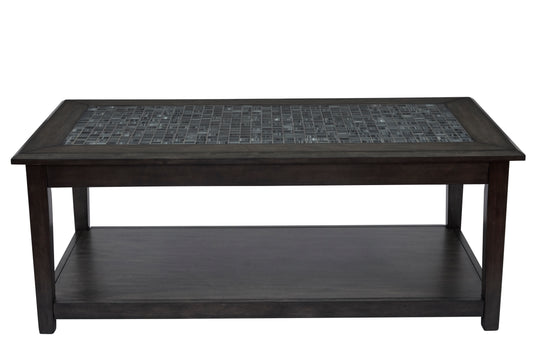 Cocktail Table With Marble Tile Inlay And Lower Shelf, Dark Gray  By Benzara | Coffee Tables |  Modishstore 