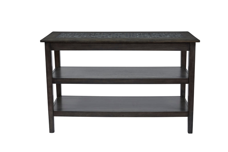 Wooden 2 Shelf Sofa/ Media Table With Marble Tile Inlay Top, Dark Gray By Benzara | Console Tables |  Modishstore 