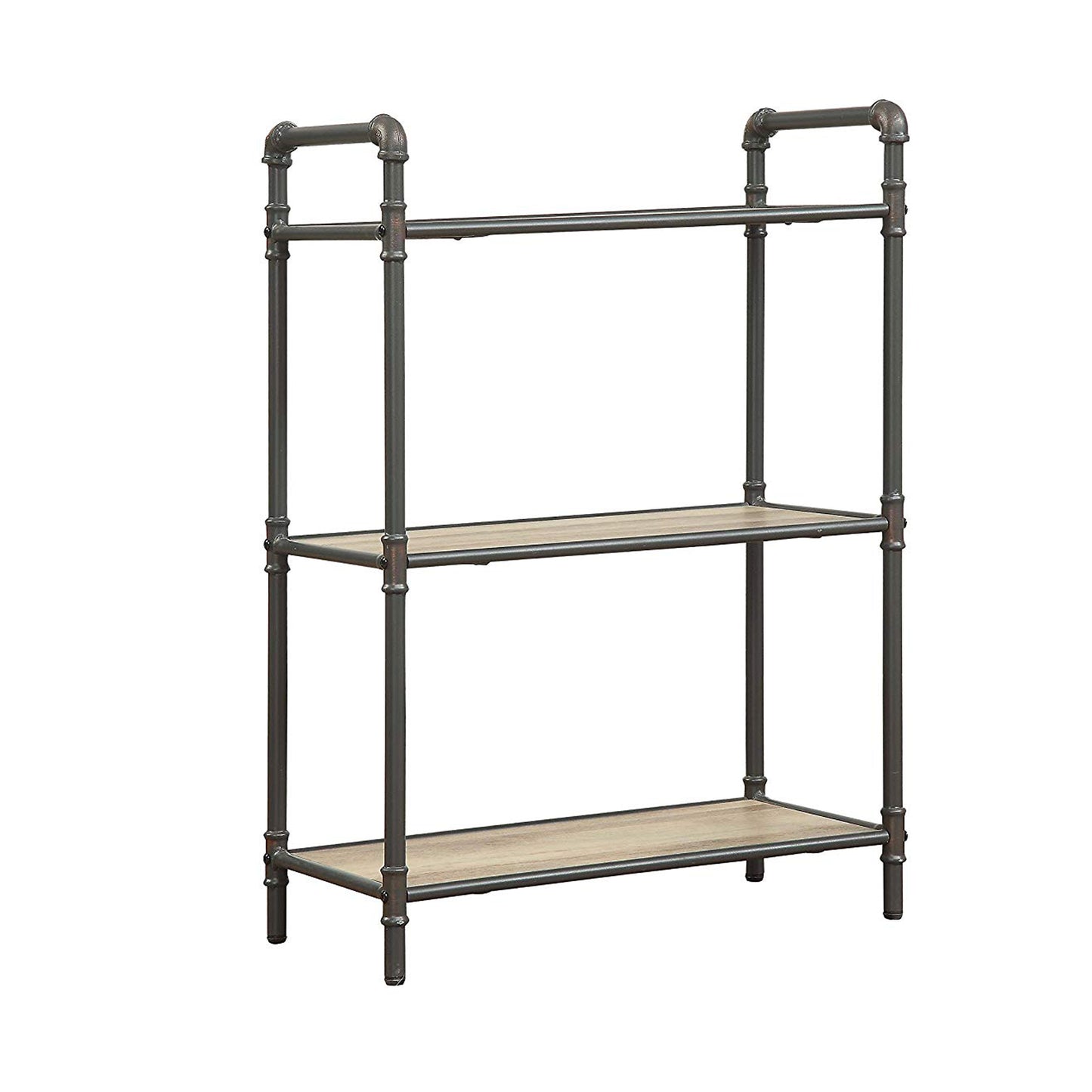 Four-Tier Metal Bookshelf With Wooden Shelves, Oak Brown & Gray By Benzara | Shelves & Shelving Units |  Modishstore  - 3