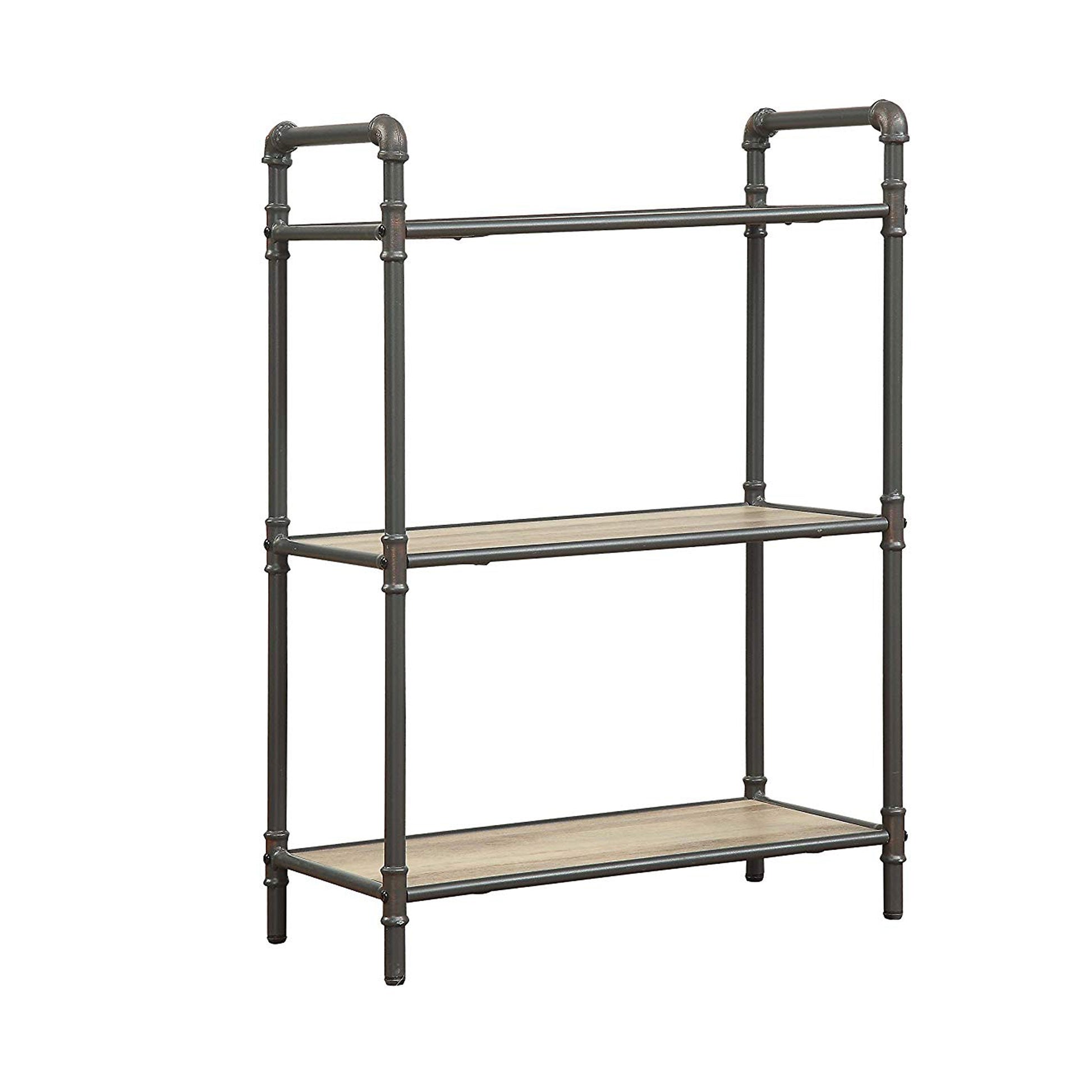 Four-Tier Metal Bookshelf With Wooden Shelves, Oak Brown & Gray By Benzara | Shelves & Shelving Units |  Modishstore  - 3