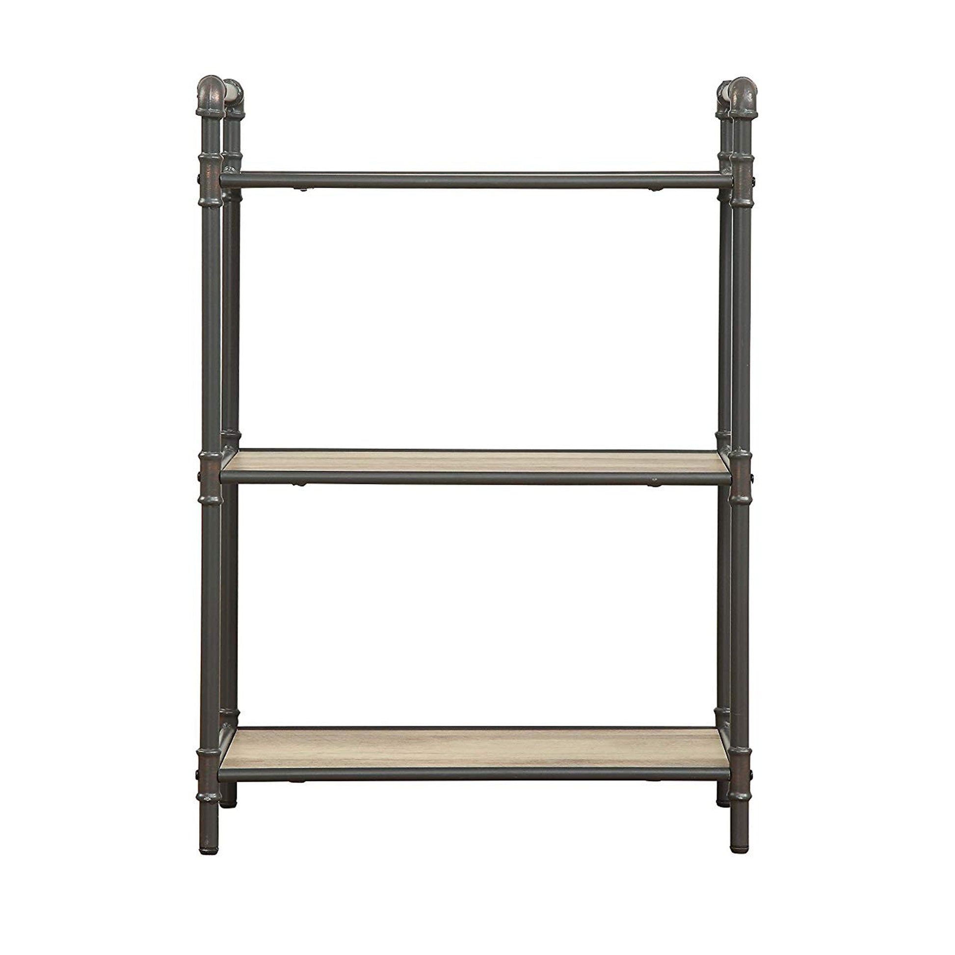Four-Tier Metal Bookshelf With Wooden Shelves, Oak Brown & Gray By Benzara | Shelves & Shelving Units |  Modishstore  - 2
