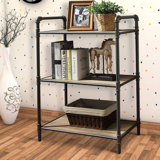 Four-Tier Metal Bookshelf With Wooden Shelves, Oak Brown & Gray By Benzara | Shelves & Shelving Units |  Modishstore 